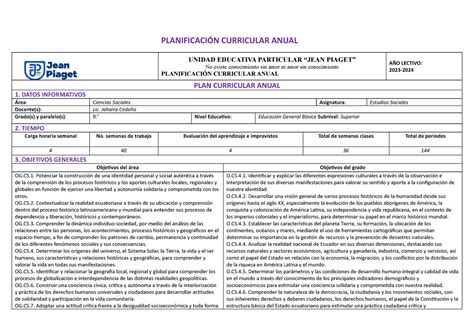 Plan Curricular Anual De Noveno Planificaci N Curricular Anual