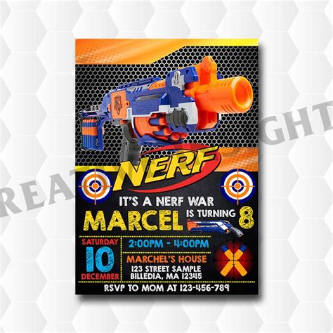 Nerf Gun War Birthday Invitations Dart Gun War Party Invite