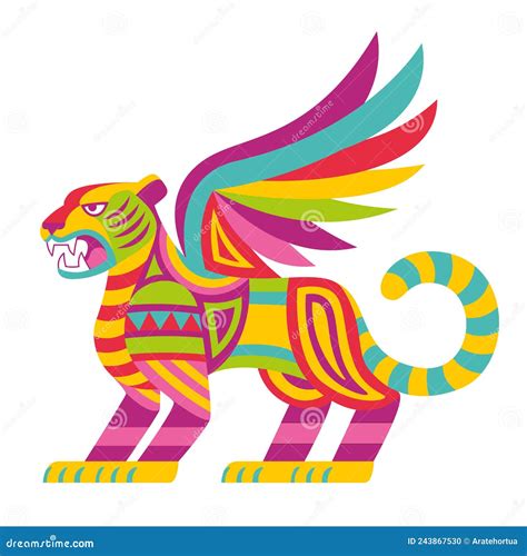 Isolated Colored Tiger With Wings Alebrije Mexican Traditional Cartoon