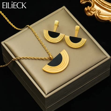 EILIECK 316L Stainless Steel Geometric Semicircle Pendant Necklace