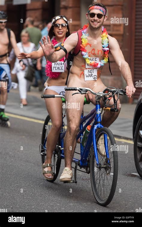 London UK Th June Naked Bike Riders Taking Part In The World Naked Bike Ride Near