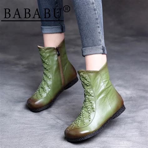 Bababu Brand New Chic Women Boot Handmade Autumn Women Shoes Genuine