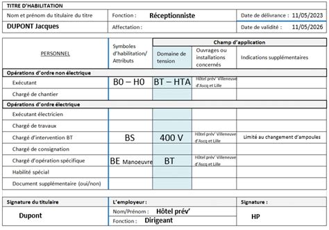 Aide mémo Comment compléter mon titre d Habilitation Electrique