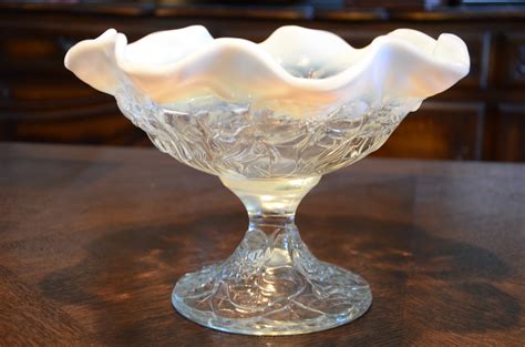 Vintage Fenton Glassware Milk Glass Compote Forest Metrics