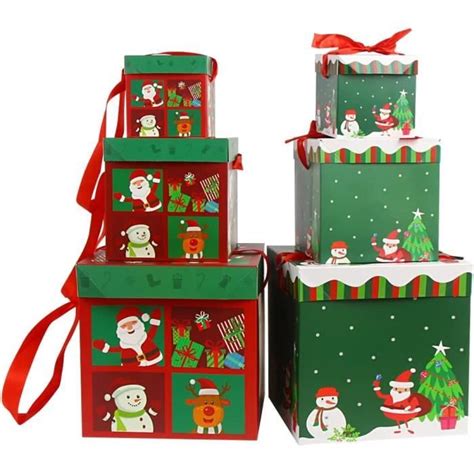 Boîtes Cadeaux De Noël Gigognes 6 Tailles Assorties Pliables Avec