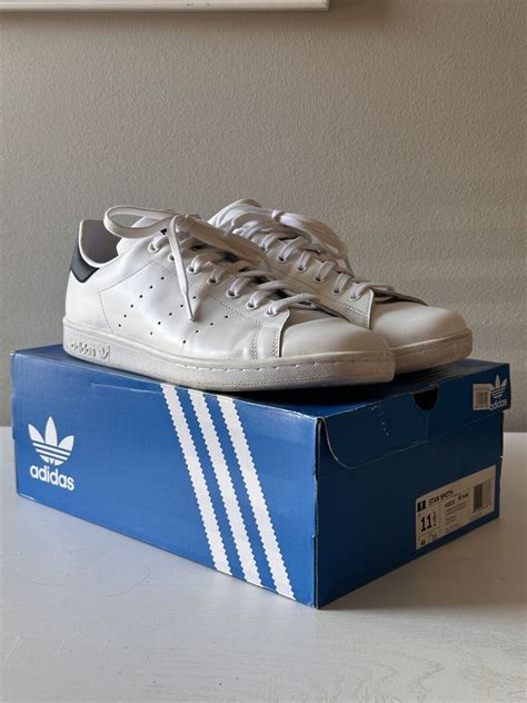 Adidas Mens Stan Smith White Navy Leather Casual Shoe… - Gem