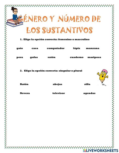 Género Y Número De Los Sustantivos Interactive Activity Live Worksheets