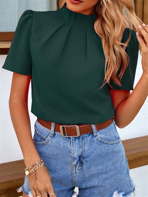 Mock Neck Keyhole Back Blouse Shein Usa