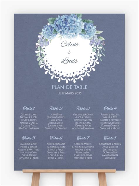 Plan de table mariage à imprimer Douceur bleutée Support au choix