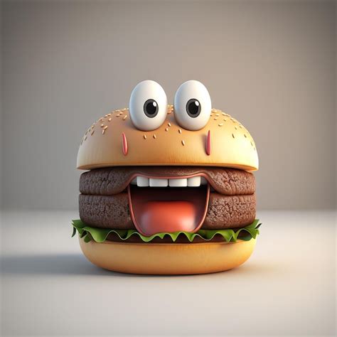 Premium Photo | Cute hamburger character isolated on empty background