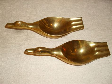 Mid Century Brass Duck Ashtrays Set Of 2 Vintage Modern Revival