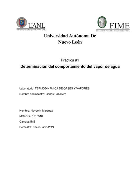 Pracica Termo De Gases Y Vapores Universidad Aut Noma De Nuevo Le N