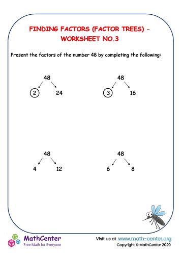 Finding Factors Factor Trees Worksheet No 3 Worksheets Math Center