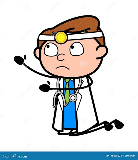 Frage Auf Knie Berufskarikatur Doktor Vector Illustration Stock