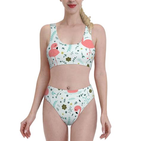 Lukts Women High Waisted Bikini Set Cute Flamingo Swimsuit Piece