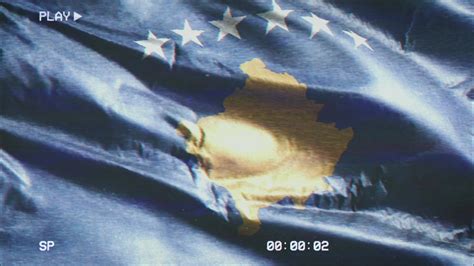 VHS Video Casette Record Kosovo Flag Waving On The Wind Glitch Noise