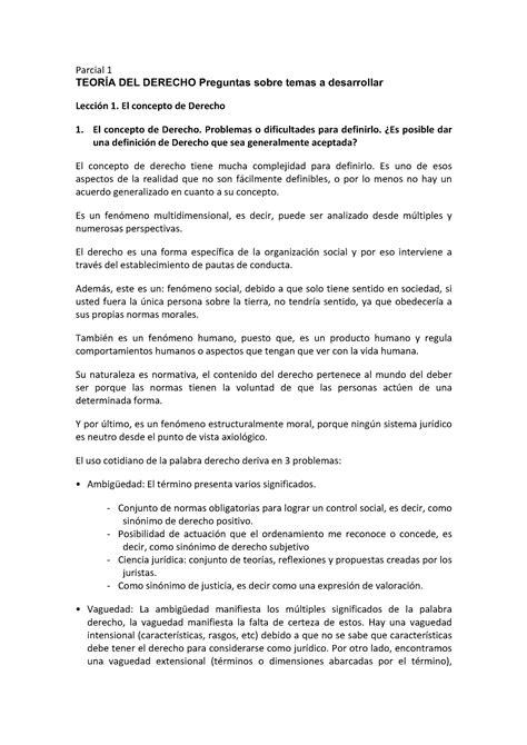 Teoria Del Derecho Parcial Teor A Del Derecho Preguntas Sobre