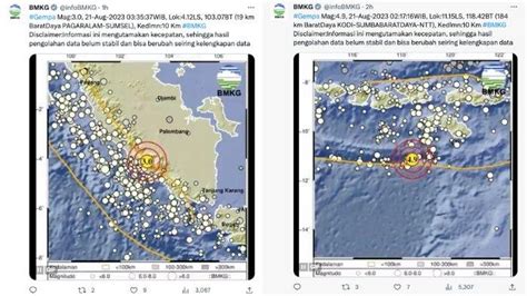 Gempa Bumi Hari Ini 21 Agustus 2023 Pusat Gempa Barusan Di Barat Daya