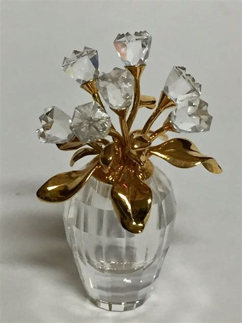 Swarovski Flower Dreams Crystal Figurine Clear Roses With Gold Accents