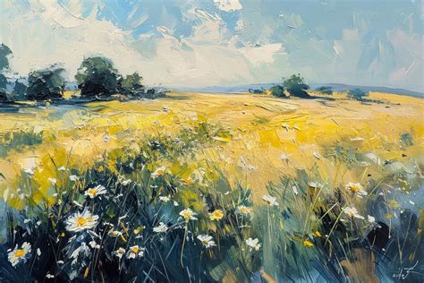 Daisy painting field landscape. AI | Premium Photo Illustration - rawpixel