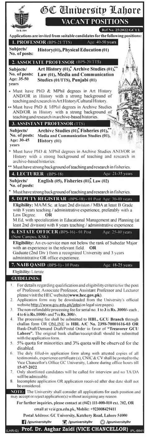 Gc University Lahore Jobs 2024 Download Form Online