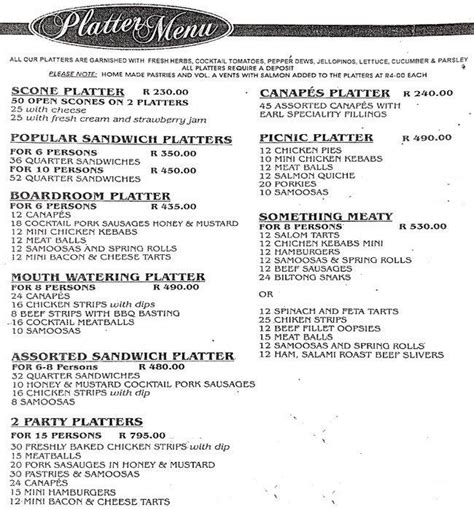 Menu at Earl Of Sandwich restaurant, Cape Town