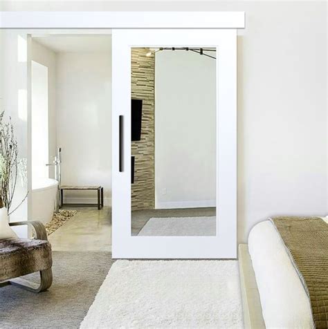 Mirrored Sliding Barn Door With Mirror Insert With Hardware Kit