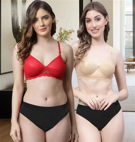 Buy Samvar Women S Red Gold Cotton Bra Panty Set For Lingerie Set Undergarments Nightwear Hot