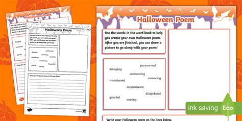 Halloween Poem Writing Template Lehrer Gemacht Twinkl