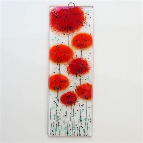 Fused Glass Wall Art Large Red Flowers Glass Art Red Flowers Hanging Wall Art Poppy Picture Eh