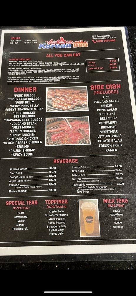 Menu At Volcano Korean BBQ Hot Pot Chattanooga Gunbarrel Rd