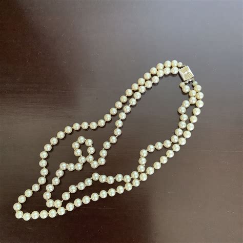 Vendome Double Strand Glass Pearl Necklace Rhinestone Gem