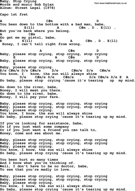 Bob Dylan Song Baby Stop Crying Lyrics And Chords