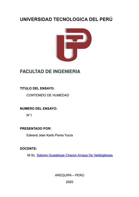 Contenido de humedad UNIVERSIDAD TECNOLOGICA DEL PERÚ FACULTAD DE