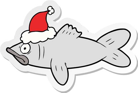 sticker cartoon of a fish wearing santa hat 10637846 Vector Art at Vecteezy