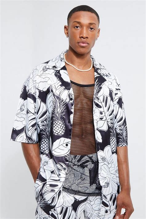 Boxy Oversized Heavyweight Satin Floral Shirt Boohoo Uk