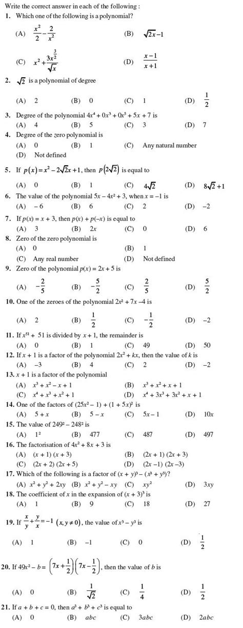 Free Polynomial Worksheets With Answers