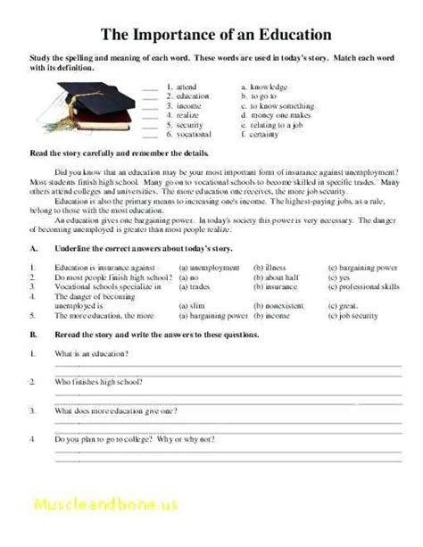 Comprehension Worksheets High School
