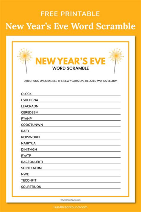 New Year S Eve Word Scramble Fun All Year Round