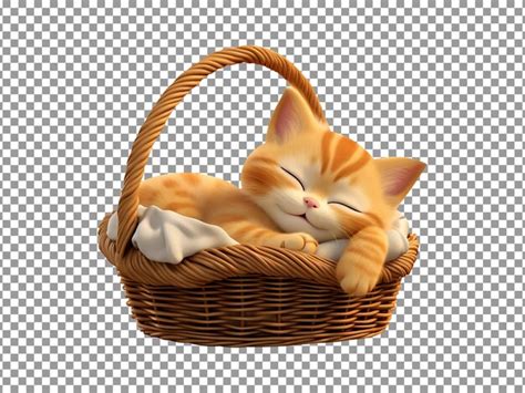 Premium PSD | Cute cat sleeping on basket isolated on transparent ...