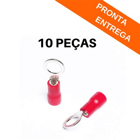 Kit 10 peças Terminal Pré isolado Olhal RV 1 25 5 Vermelho Diversos