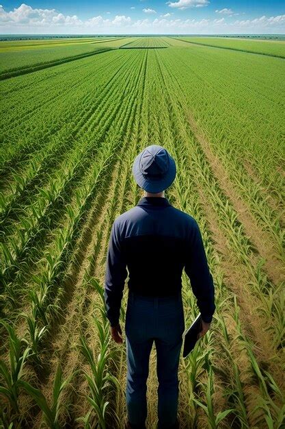 Premium Photo A Modern Farmer In A Corn Field Using A Digital Tablet