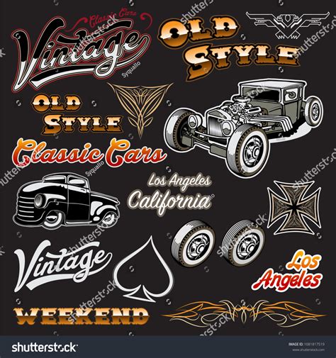 Set Hot Rod Logo Emblems Icons Stock Vector Royalty Free Shutterstock