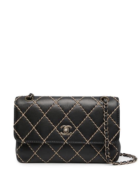 Pre Owned Chanel Wild Stitch Classic Flap Shoulder Bag In