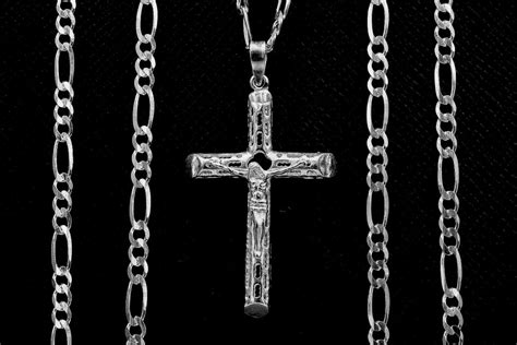 Cadena Con Cruz Cristo En Plata Fina Ley Damas Hombres Meses Sin