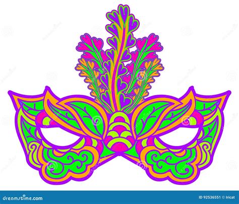 Multicolor Carnival Mask With Feathers Isolated On White Element For