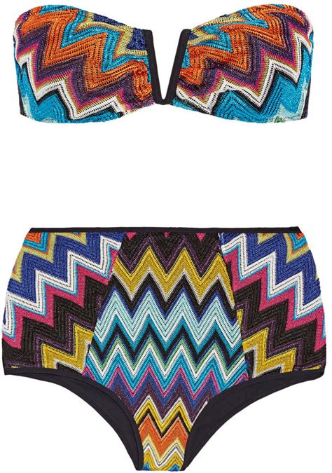 Missoni Mare Metallic Crochet Knit Bandeau Bikini Blue Net A