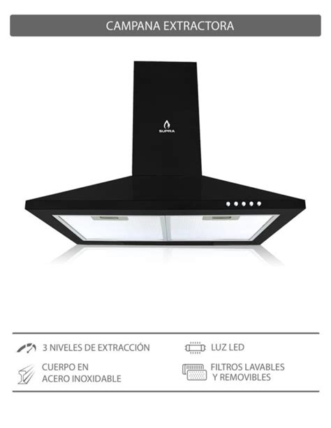 Campana Extractora Cm Black De Pared Tipo Mo O De Acero Inoxidable