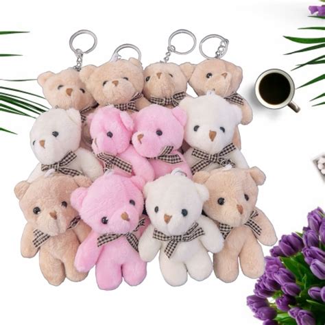 kit 12 UN Chaveiros Mini Tedy Pingente Ursinho Urso de Pelúcia