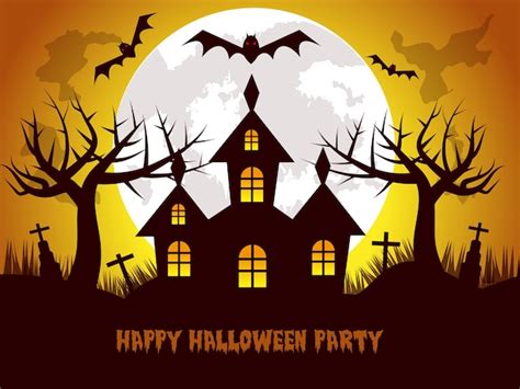 Premium Vector Halloween Design Background With Spooky Graveyard Naked Trees Clouds At Night